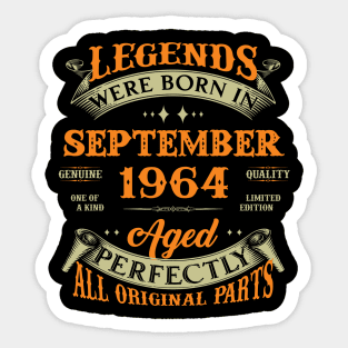 Legends Were Born In September 1964 60 Years Old 60th Birthday Gift Sticker